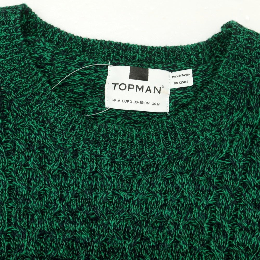 【中古】トップマン TOPMAN ミドルゲージ アクリル クルーネックニット グリーンxブラック【 M 】【 状態ランクB 】【 メンズ 】