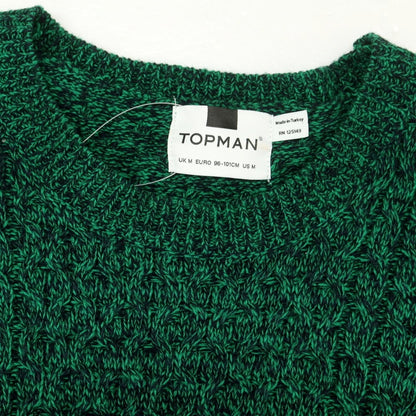 【中古】トップマン TOPMAN ミドルゲージ アクリル クルーネックニット グリーンxブラック【 M 】【 状態ランクB 】【 メンズ 】