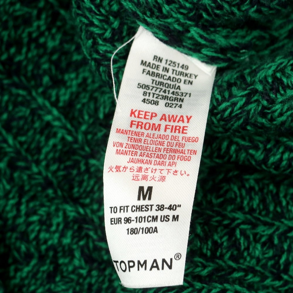 【中古】トップマン TOPMAN ミドルゲージ アクリル クルーネックニット グリーンxブラック【 M 】【 状態ランクB 】【 メンズ 】
