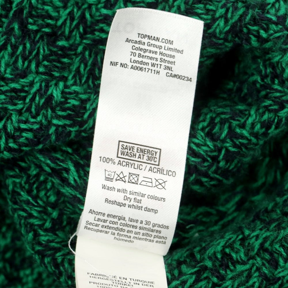 【中古】トップマン TOPMAN ミドルゲージ アクリル クルーネックニット グリーンxブラック【 M 】【 状態ランクB 】【 メンズ 】