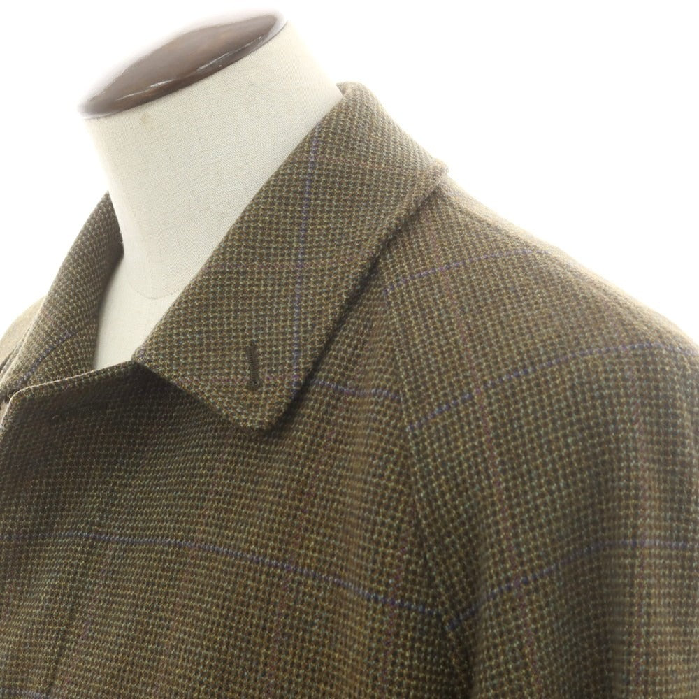 【中古】バタクハウスカット batak house cut ウール チェック ステンカラーコート グリーンxネイビー【 表記なし（L位） 】【 状態ランクB 】【 メンズ 】