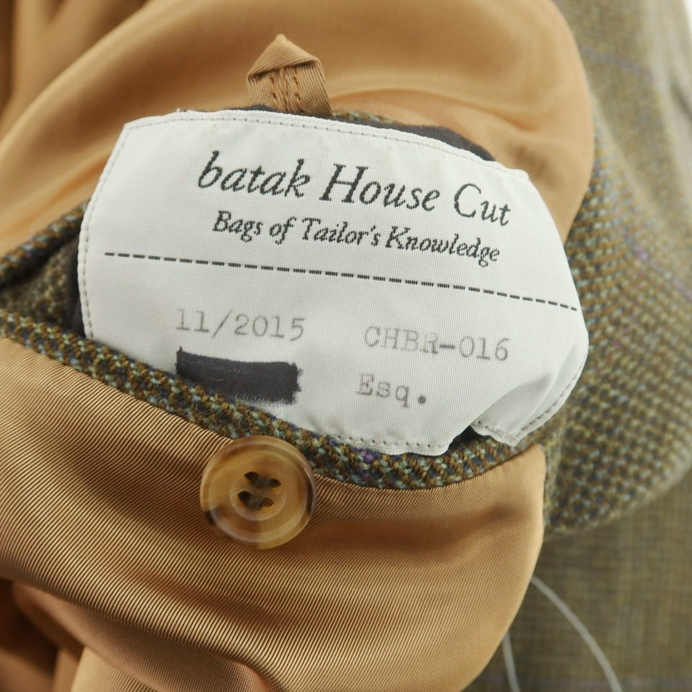 【中古】バタクハウスカット batak house cut ウール チェック ステンカラーコート グリーンxネイビー【 表記なし（L位） 】【 状態ランクB 】【 メンズ 】