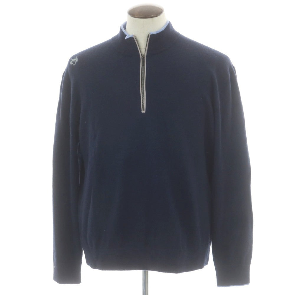【中古】グレイソン GREYSON ウールカシミヤ ハーフジップ プルオーバーニット ネイビー【 XL 】【 状態ランクC 】【 メンズ 】