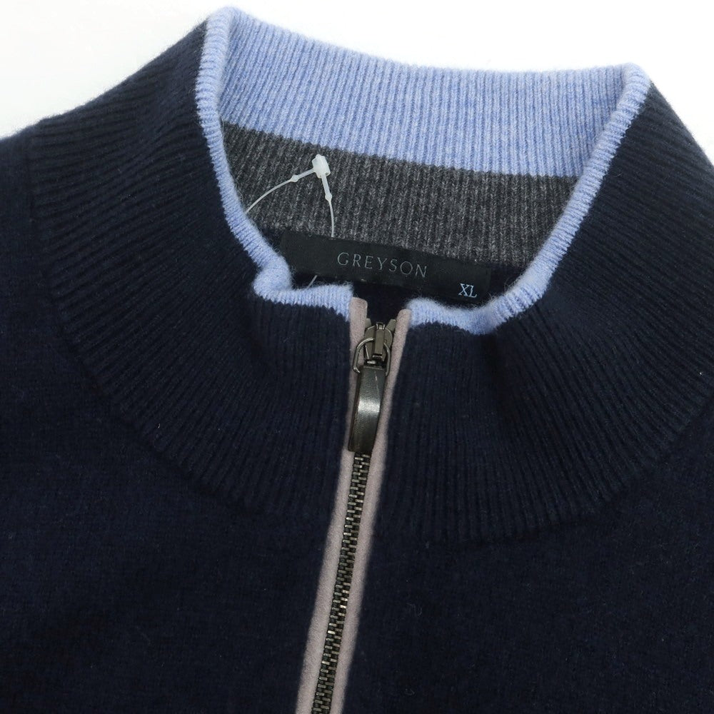 【中古】グレイソン GREYSON ウールカシミヤ ハーフジップ プルオーバーニット ネイビー【 XL 】【 状態ランクC 】【 メンズ 】