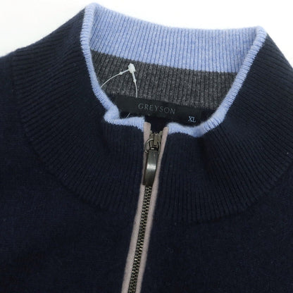 【中古】グレイソン GREYSON ウールカシミヤ ハーフジップ プルオーバーニット ネイビー【 XL 】【 状態ランクC 】【 メンズ 】