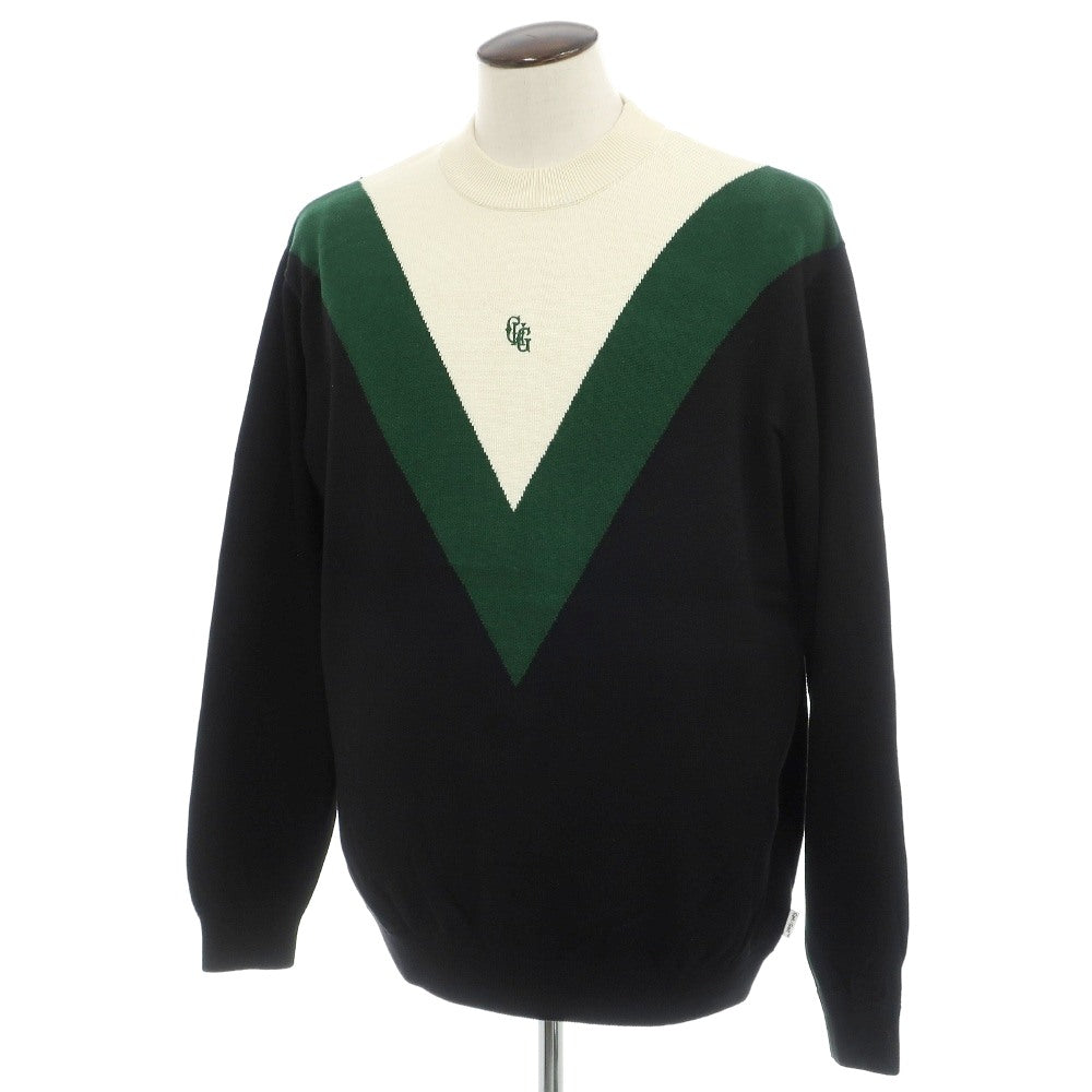 【中古】キャプテンズヘルム ゴルフ CAPTAINS HELM GOLF レーヨンコットン モックネック 刺しゅうロゴ プルオーバーニット ブラックxグリーン【サイズXL】【 状態ランクB 】【 メンズ 】