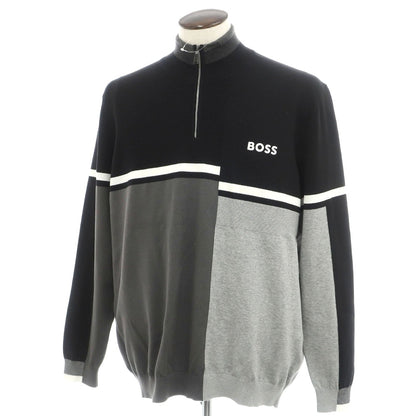 【中古】ボス BOSS コットン ナイロンポリウレタン 切り替えデザイン ハーフジップ プルオーバーニット ブラックxグレー【サイズXXL】【 状態ランクB 】【 メンズ 】