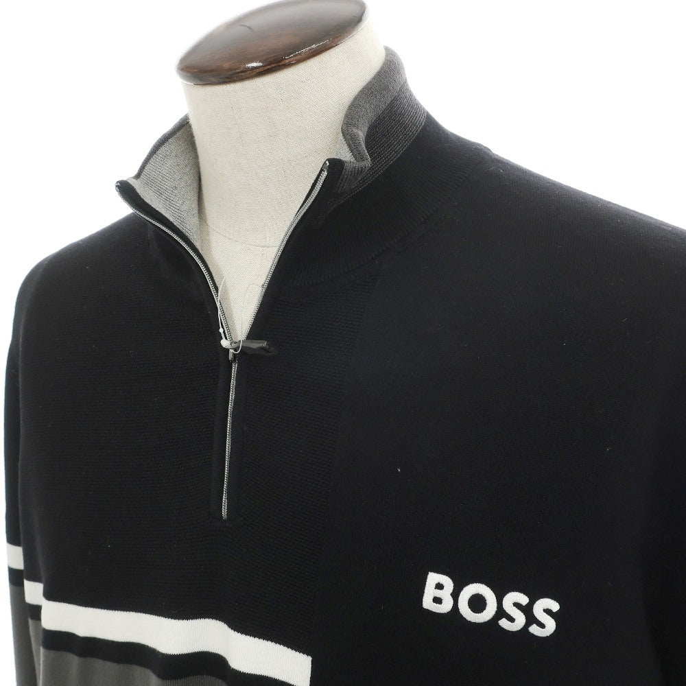 【中古】ボス BOSS コットン ナイロンポリウレタン 切り替えデザイン ハーフジップ プルオーバーニット ブラックxグレー【サイズXXL】【 状態ランクB 】【 メンズ 】