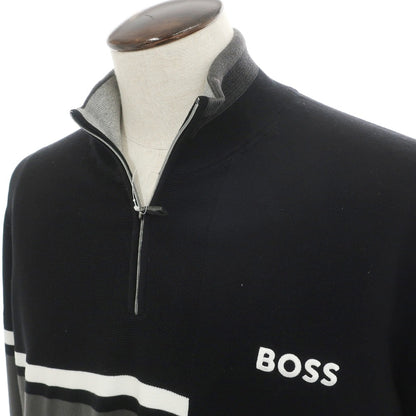【中古】ボス BOSS コットン ナイロンポリウレタン 切り替えデザイン ハーフジップ プルオーバーニット ブラックxグレー【サイズXXL】【 状態ランクB 】【 メンズ 】