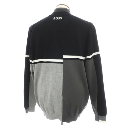 【中古】ボス BOSS コットン ナイロンポリウレタン 切り替えデザイン ハーフジップ プルオーバーニット ブラックxグレー【サイズXXL】【 状態ランクB 】【 メンズ 】