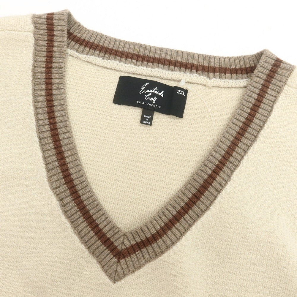 【中古】イーストサイドゴルフ Eastside Golf ポリエステルアクリルナイロンウール Vネック ニットベスト ベージュ【サイズ2XL】【 状態ランクB 】【 メンズ 】[CPD]