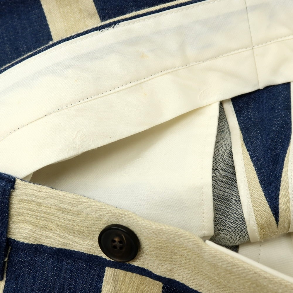 【中古】ガブリエレ パジーニ Gabriele Pasini リネンシルクコットン ストライプ 3つボタンスーツ セットアップ ネイビーxベージュ【サイズ上48/下46】【 状態ランクB 】【 メンズ 】