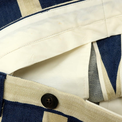 【中古】ガブリエレ パジーニ Gabriele Pasini リネンシルクコットン ストライプ 3つボタンスーツ セットアップ ネイビーxベージュ【サイズ上48/下46】【 状態ランクB 】【 メンズ 】