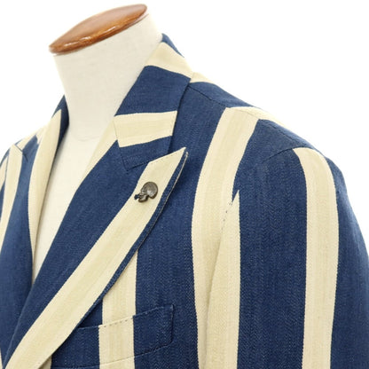 【中古】ガブリエレ パジーニ Gabriele Pasini リネンシルクコットン ストライプ 3つボタンスーツ セットアップ ネイビーxベージュ【サイズ上48/下46】【 状態ランクB 】【 メンズ 】