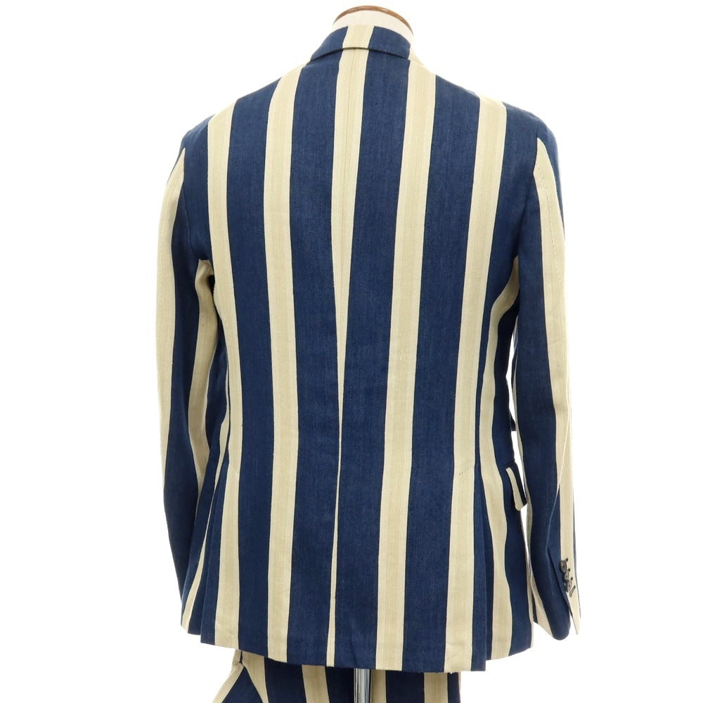 【中古】ガブリエレ パジーニ Gabriele Pasini リネンシルクコットン ストライプ 3つボタンスーツ セットアップ ネイビーxベージュ【サイズ上48/下46】【 状態ランクB 】【 メンズ 】