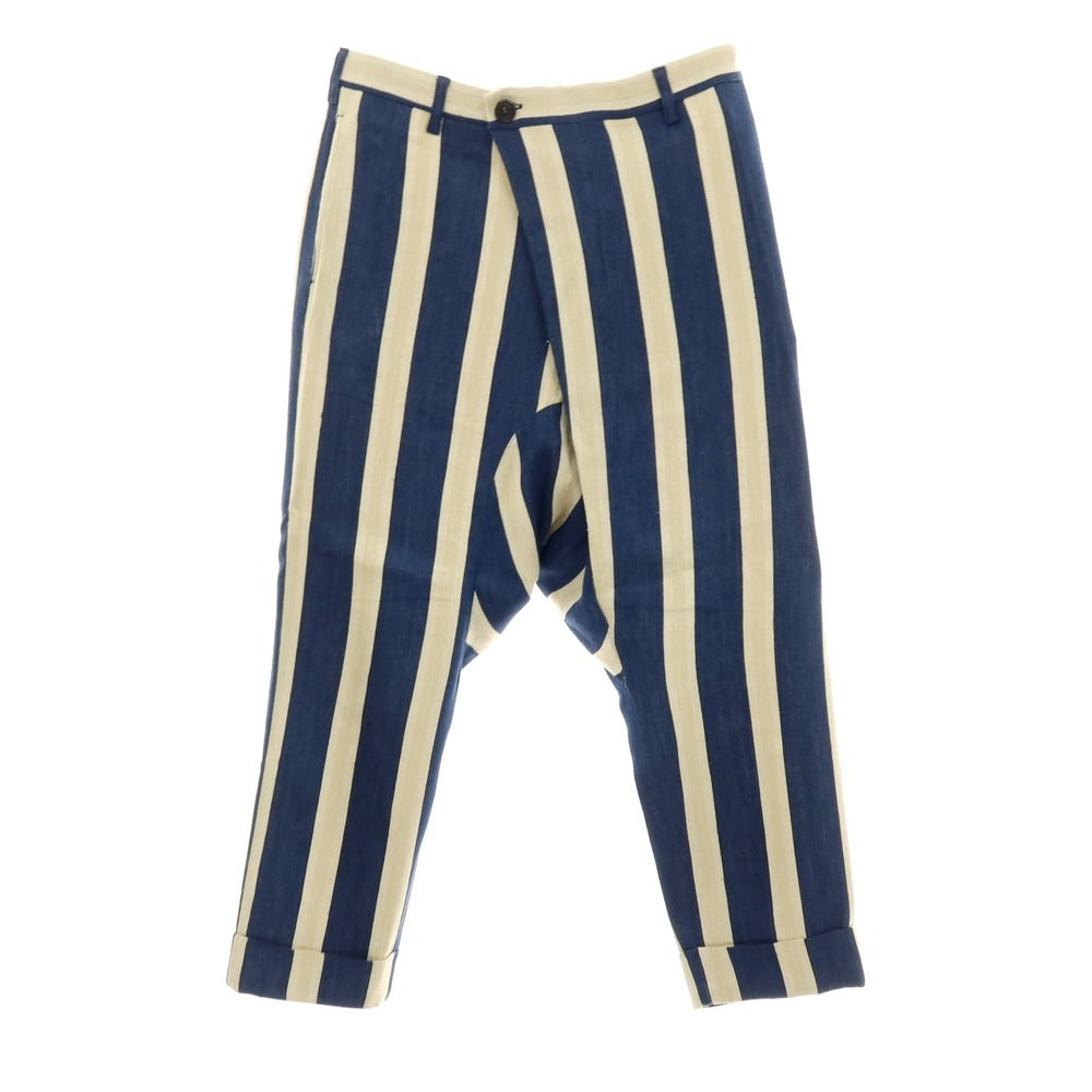 【中古】ガブリエレ パジーニ Gabriele Pasini リネンシルクコットン ストライプ 3つボタンスーツ セットアップ ネイビーxベージュ【サイズ上48/下46】【 状態ランクB 】【 メンズ 】