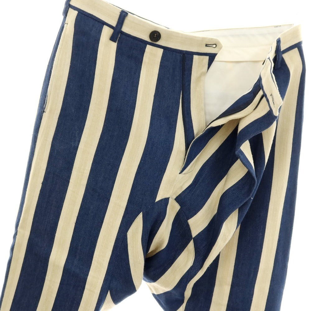 【中古】ガブリエレ パジーニ Gabriele Pasini リネンシルクコットン ストライプ 3つボタンスーツ セットアップ ネイビーxベージュ【サイズ上48/下46】【 状態ランクB 】【 メンズ 】