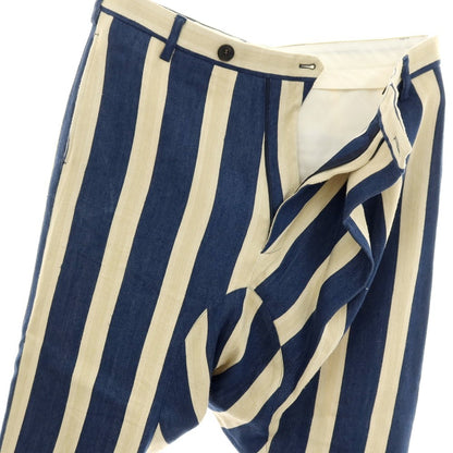 【中古】ガブリエレ パジーニ Gabriele Pasini リネンシルクコットン ストライプ 3つボタンスーツ セットアップ ネイビーxベージュ【サイズ上48/下46】【 状態ランクB 】【 メンズ 】