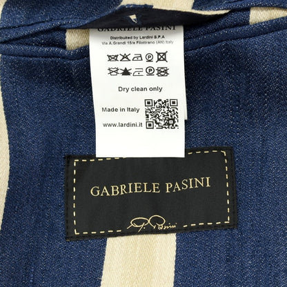 【中古】ガブリエレ パジーニ Gabriele Pasini リネンシルクコットン ストライプ 3つボタンスーツ セットアップ ネイビーxベージュ【サイズ上48/下46】【 状態ランクB 】【 メンズ 】