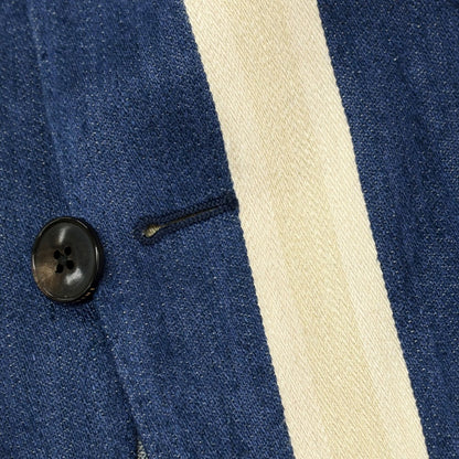 【中古】ガブリエレ パジーニ Gabriele Pasini リネンシルクコットン ストライプ 3つボタンスーツ セットアップ ネイビーxベージュ【サイズ上48/下46】【 状態ランクB 】【 メンズ 】