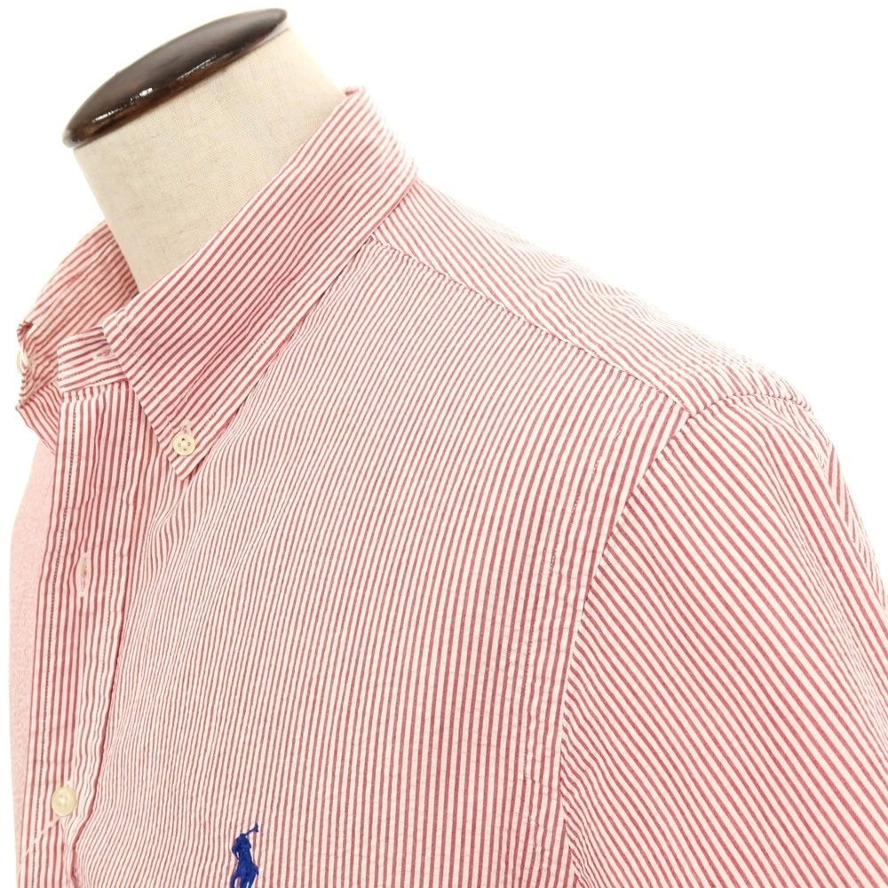 【中古】ポロ ラルフローレン Polo Ralph Lauren コットン シアサッカー ストライプ ボタンダウン 半袖シャツ レッドxホワイト【 サイズXL 】【 状態ランクB 】【 メンズ 】 [BPD]
