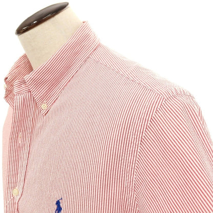 【中古】ポロ ラルフローレン Polo Ralph Lauren コットン シアサッカー ストライプ ボタンダウン 半袖シャツ レッドxホワイト【サイズXL】【 状態ランクB 】【 メンズ 】