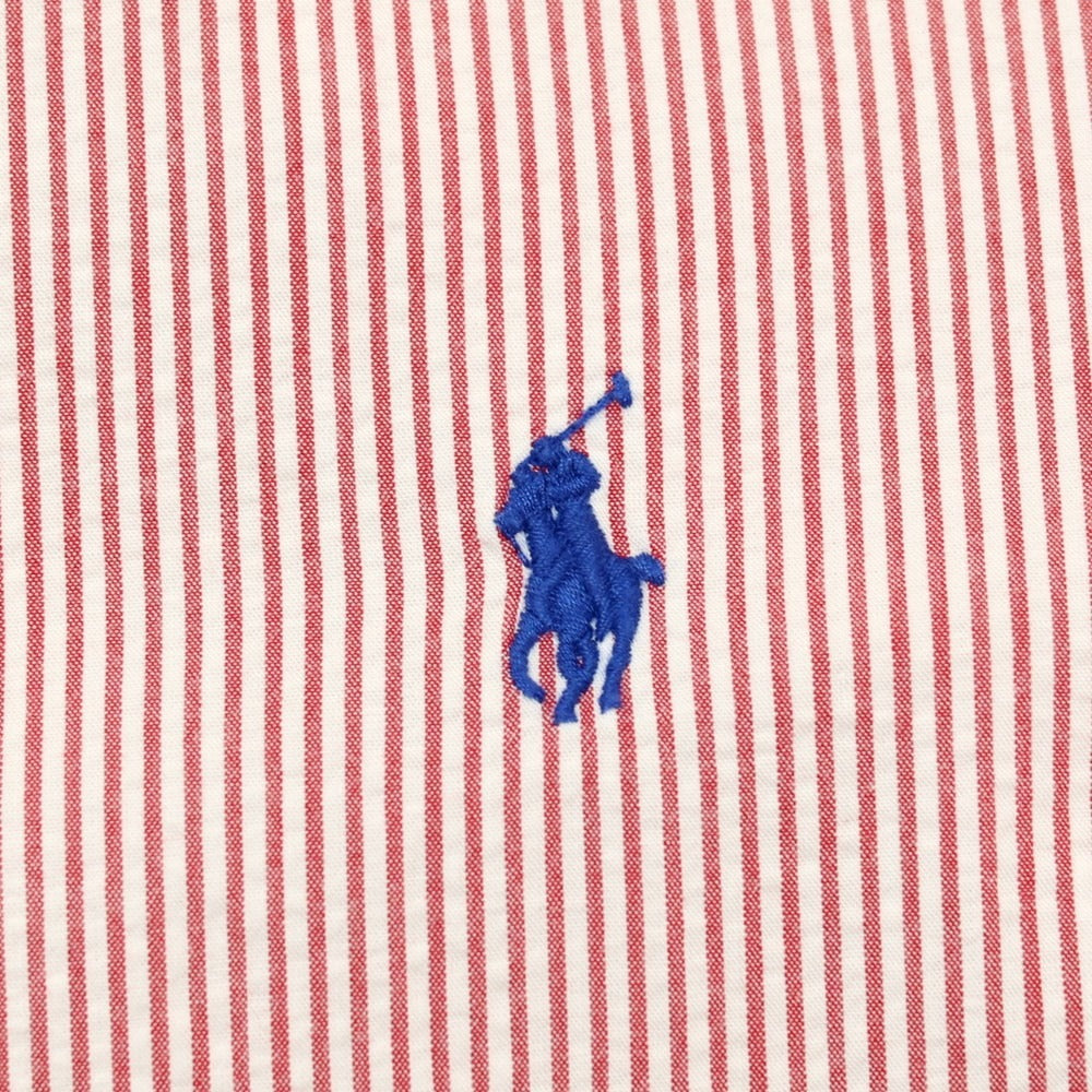 【中古】ポロ ラルフローレン Polo Ralph Lauren コットン シアサッカー ストライプ ボタンダウン 半袖シャツ レッドxホワイト【 サイズXL 】【 状態ランクB 】【 メンズ 】 [BPD]