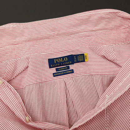 【中古】ポロ ラルフローレン Polo Ralph Lauren コットン シアサッカー ストライプ ボタンダウン 半袖シャツ レッドxホワイト【サイズXL】【 状態ランクB 】【 メンズ 】