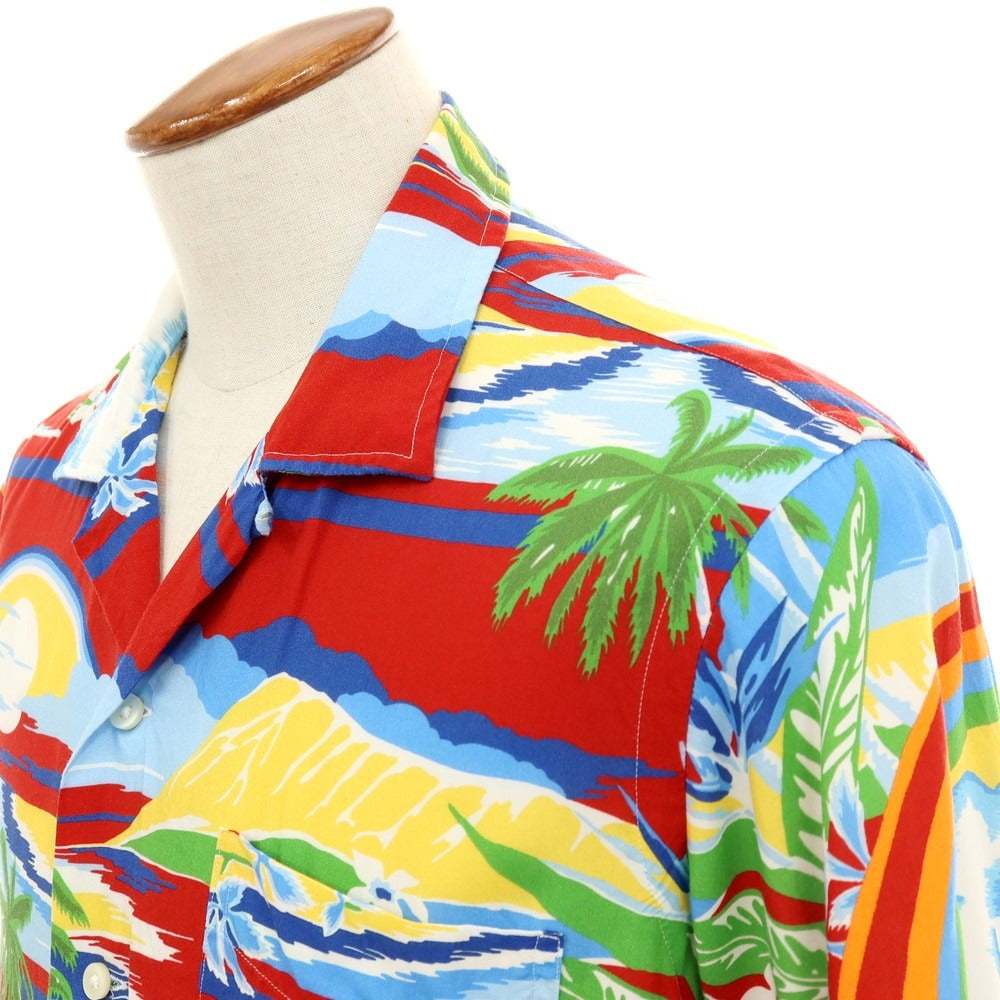 【中古】ポロ ラルフローレン Polo Ralph Lauren レーヨン プリント オープンカラー 半袖シャツ レッドxマルチカラー【サイズM】【 状態ランクB 】【 メンズ 】[DPD]