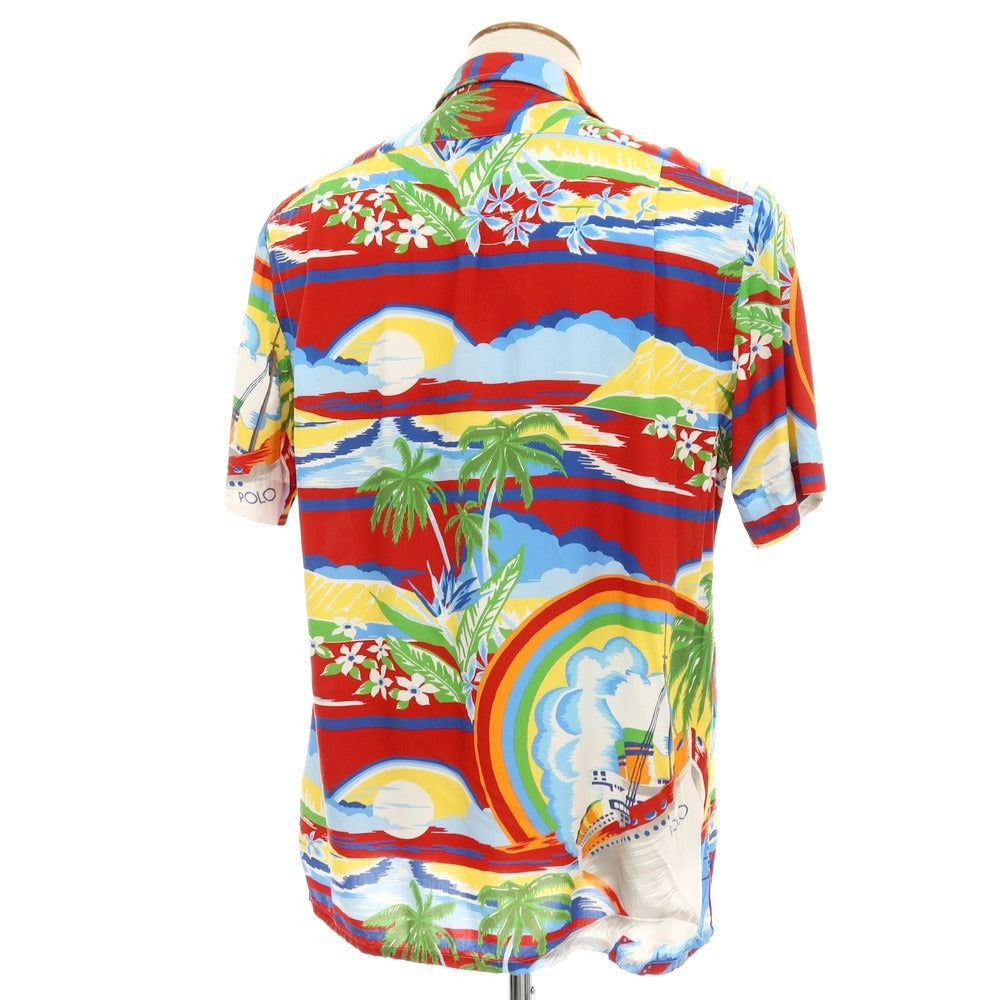 【中古】ポロ ラルフローレン Polo Ralph Lauren レーヨン プリント オープンカラー 半袖シャツ レッドxマルチカラー【サイズM】【 状態ランクB 】【 メンズ 】