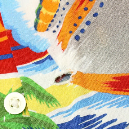 【中古】ポロ ラルフローレン Polo Ralph Lauren レーヨン プリント オープンカラー 半袖シャツ レッドxマルチカラー【サイズM】【 状態ランクB 】【 メンズ 】