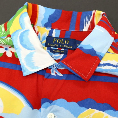 【中古】ポロ ラルフローレン Polo Ralph Lauren レーヨン プリント オープンカラー 半袖シャツ レッドxマルチカラー【サイズM】【 状態ランクB 】【 メンズ 】
