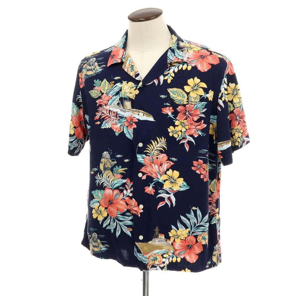 【中古】ポロ ラルフローレン Polo Ralph Lauren レーヨン ボタニカル柄 オープンカラー 半袖シャツ ネイビーxマルチカラー【サイズL】【 状態ランクB 】【 メンズ 】
