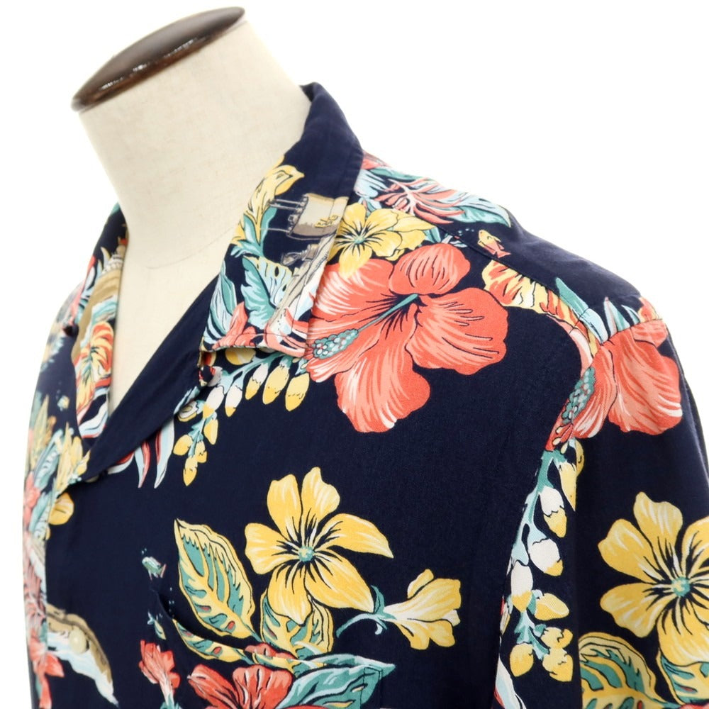 【中古】ポロ ラルフローレン Polo Ralph Lauren レーヨン ボタニカル柄 オープンカラー 半袖シャツ ネイビーxマルチカラー【サイズL】【 状態ランクB 】【 メンズ 】