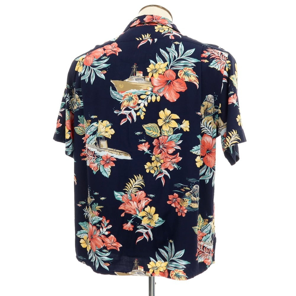 【中古】ポロ ラルフローレン Polo Ralph Lauren レーヨン ボタニカル柄 オープンカラー 半袖シャツ ネイビーxマルチカラー【サイズL】【 状態ランクB 】【 メンズ 】