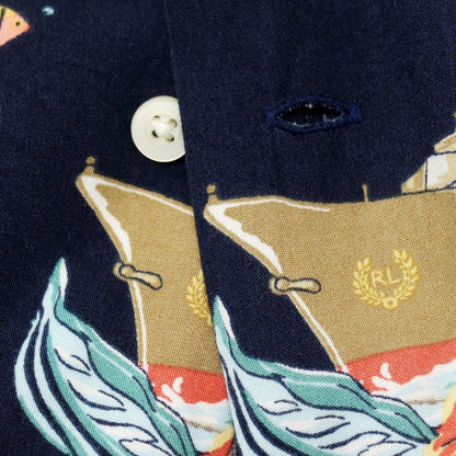 【中古】ポロ ラルフローレン Polo Ralph Lauren レーヨン ボタニカル柄 オープンカラー 半袖シャツ ネイビーxマルチカラー【サイズL】【 状態ランクB 】【 メンズ 】