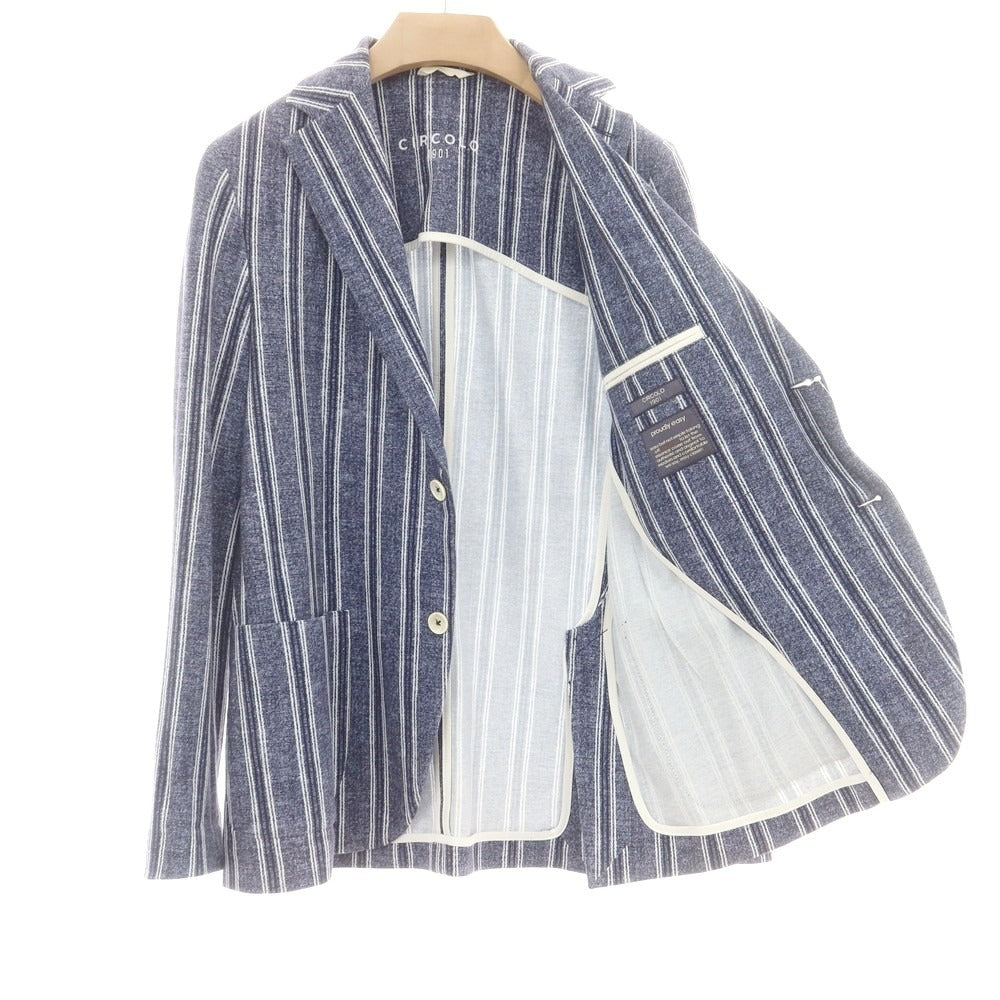 【中古】チルコロ1901 CIRCOLO 1901 ジャージーコットン ストライプ カジュアルジャケット ネイビー【 48 】【 状態ランクC 】【 メンズ 】