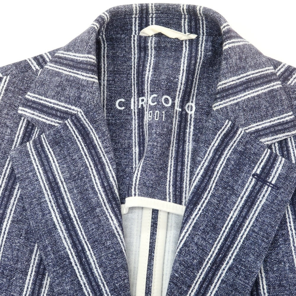 【中古】チルコロ1901 CIRCOLO 1901 ジャージーコットン ストライプ カジュアルジャケット ネイビー【 48 】【 状態ランクC 】【 メンズ 】