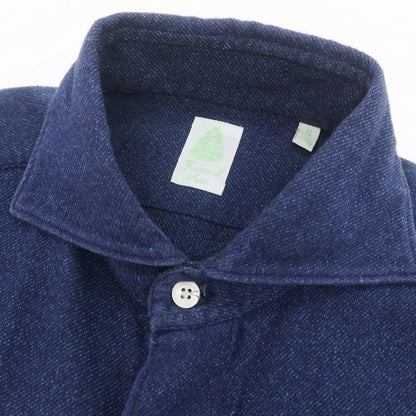 【中古】フィナモレ Finamore 起毛コットン カジュアルシャツ ネイビー【 Ｓ 】【 状態ランクC 】【 メンズ 】