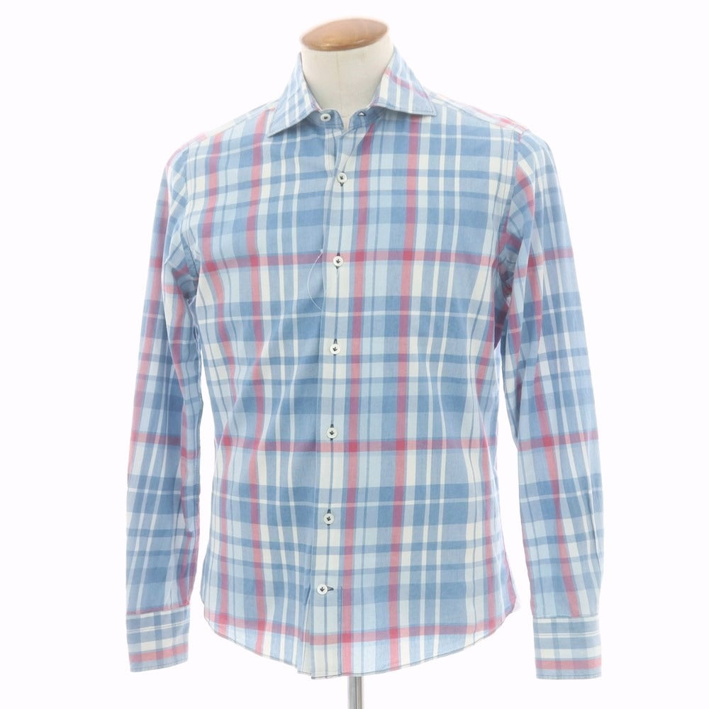 【中古】ジャンネット giannetto チェック カジュアルシャツ ライトブルーxピンク【 39 】【 状態ランクC 】【 メンズ 】