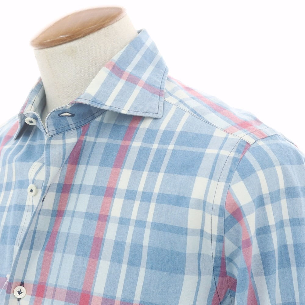【中古】ジャンネット giannetto チェック カジュアルシャツ ライトブルーxピンク【 39 】【 状態ランクC 】【 メンズ 】