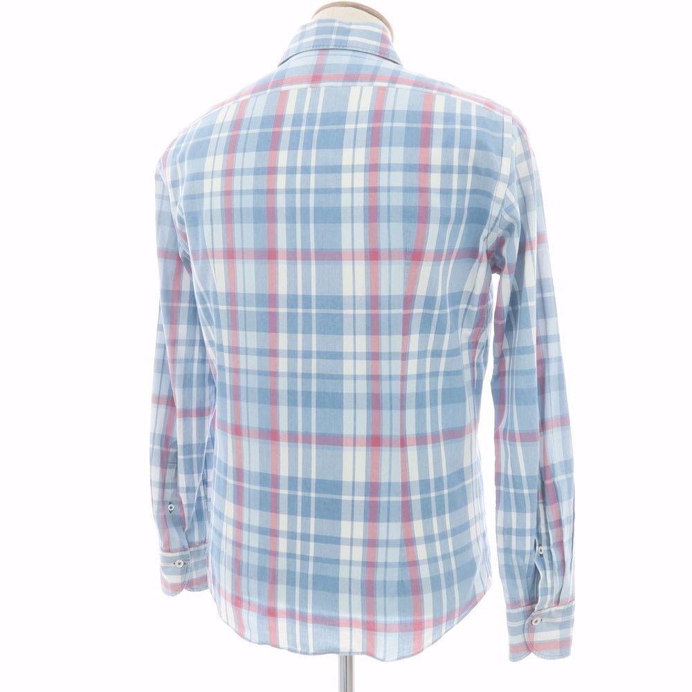 【中古】ジャンネット giannetto チェック カジュアルシャツ ライトブルーxピンク【 39 】【 状態ランクC 】【 メンズ 】