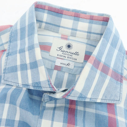 【中古】ジャンネット giannetto チェック カジュアルシャツ ライトブルーxピンク【 39 】【 状態ランクC 】【 メンズ 】