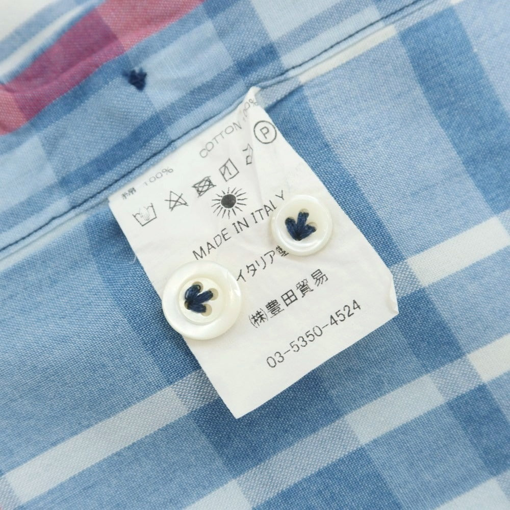 【中古】ジャンネット giannetto チェック カジュアルシャツ ライトブルーxピンク【 39 】【 状態ランクC 】【 メンズ 】