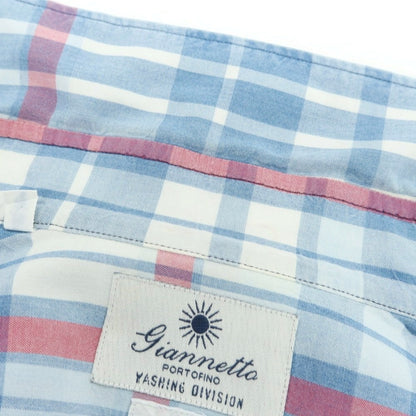 【中古】ジャンネット giannetto チェック カジュアルシャツ ライトブルーxピンク【 39 】【 状態ランクC 】【 メンズ 】