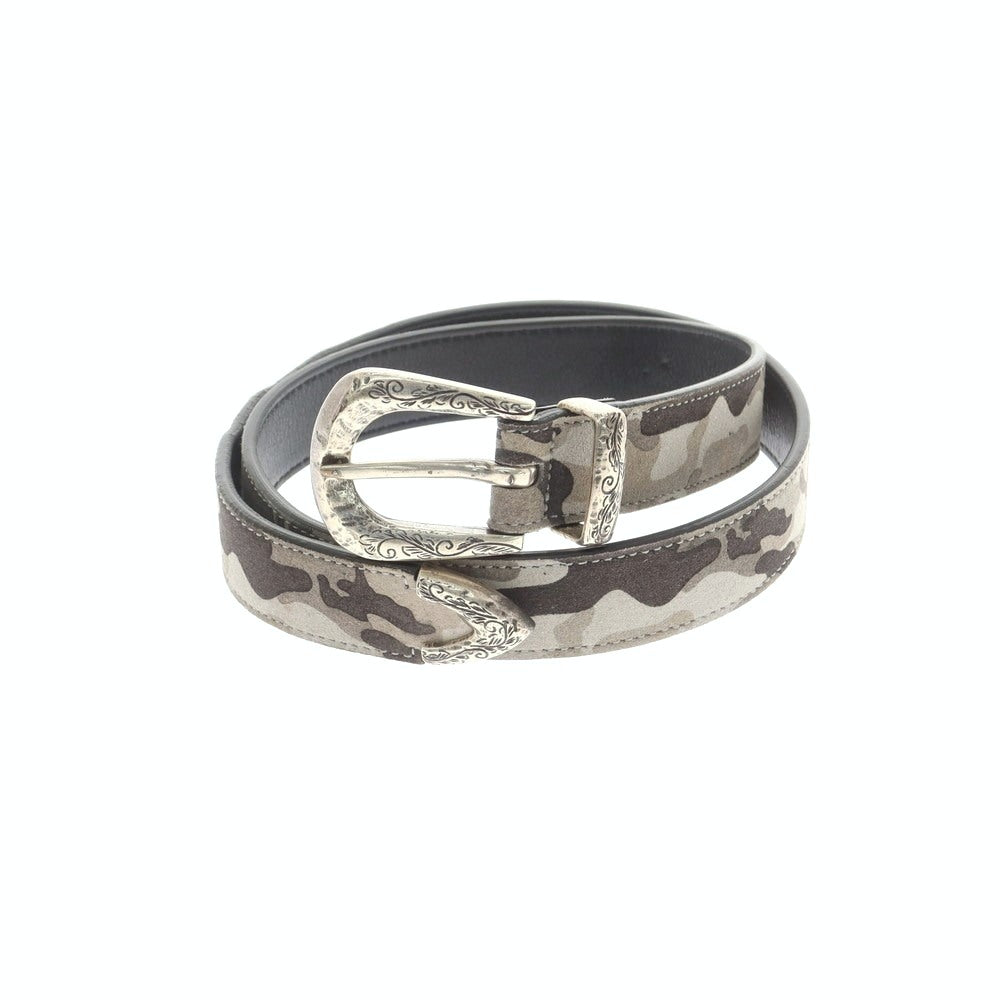 【中古】ティベリオフェレッティ TIBERIO FERRETTI カモフラージュ柄 スエード レザー ベルト グレーxブラック【 80 】【 状態ランクB 】【 メンズ 】