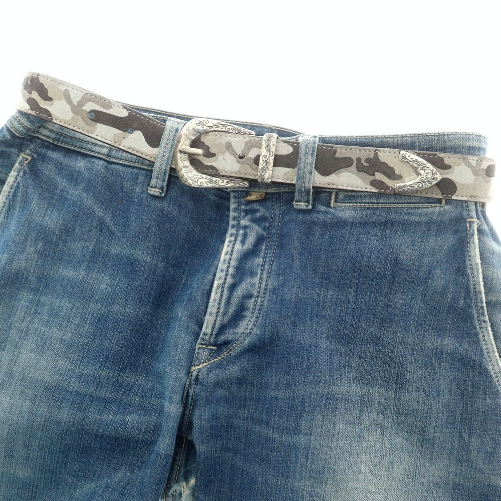 【中古】ティベリオフェレッティ TIBERIO FERRETTI カモフラージュ柄 スエード レザー ベルト グレーxブラック【 80 】【 状態ランクB 】【 メンズ 】