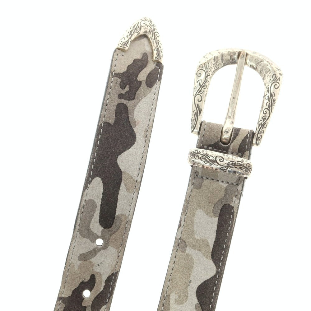 【中古】ティベリオフェレッティ TIBERIO FERRETTI カモフラージュ柄 スエード レザー ベルト グレーxブラック【 80 】【 状態ランクB 】【 メンズ 】