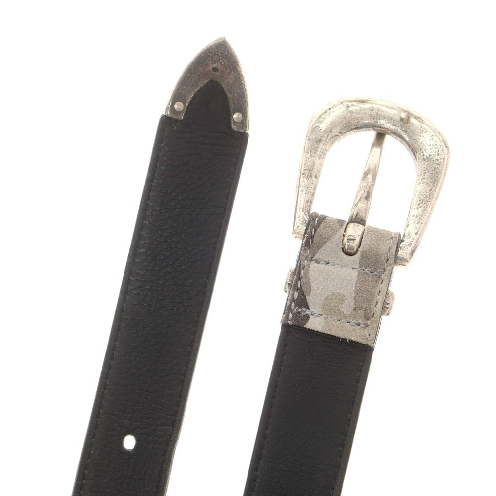 【中古】ティベリオフェレッティ TIBERIO FERRETTI カモフラージュ柄 スエード レザー ベルト グレーxブラック【 80 】【 状態ランクB 】【 メンズ 】
