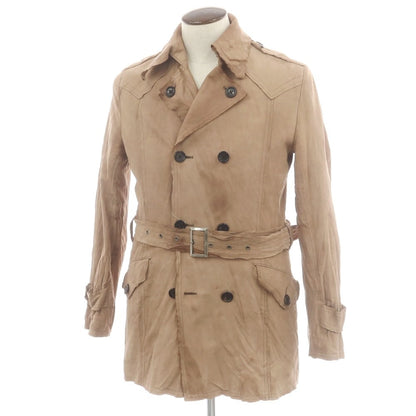 【中古】ゴーサンゴーイチプールオム 5351 POUR LES HOMMES ゴートレザー ウォッシャブル トレンチコート ブラウンベージュ【 3 】【 状態ランクC 】【 メンズ 】